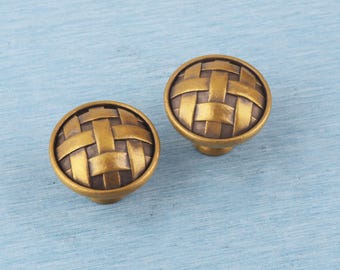 Lådhandtag i antik mässing med vävd lådfunktion: 33*30 mm skåpknopp