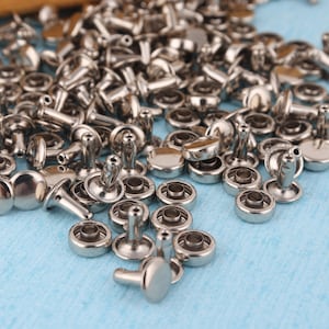 100 Sets Silver Flat Round Rivets: 8x8mm Metal Double Cap Rivets