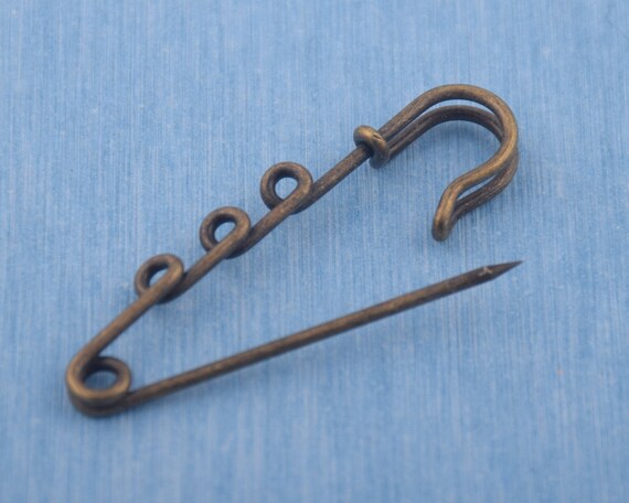 2 Inch Length Three Loop Safety Pin 51mm Antique Brass Plaid 