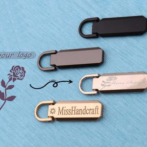 Tirazip con incisione personalizzabile: metallo resistente, 40 mm, portafoglio/borsa