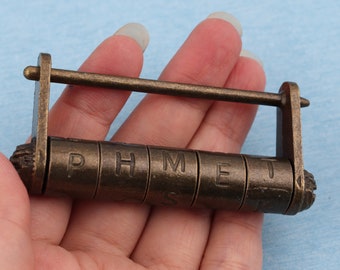 Antique Brass Combination Padlock: Rustic Jewelry Box Lock (80x36mm)