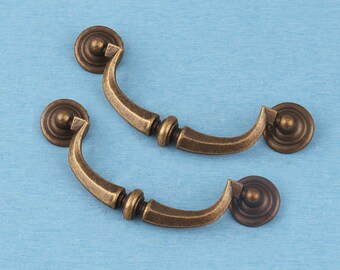 Antique Brass Flower Drawer Pull Handles - Vintage Jewelry Box Furniture Hardware (121mm)