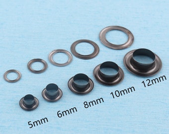 100 Sätze Pistole Metall Öse mit Waschmaschine, 5mm/6mm/8mm/10mm/12mm Öse Tülle, Leder Handwerk Reparatur Tülle