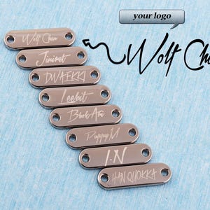 Personalized Laser Engraved Logo Tags: Mini Metal Jewelry Charms,Tag With 2 Holes,6×20mm