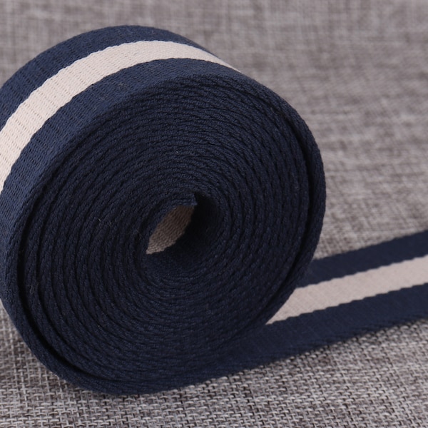 1.5" navy blue white stripe webbing,38mm width cotton webbing knit tape ribbon trim,key fob webbing for bag purse strap making