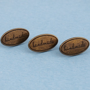 metal purse label,40 x 19 mm bronze engraved &quot;handmade&quot; rectangle tags with feet,craft finding