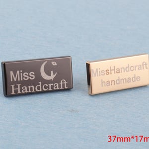 Custom Metal Purse Label: Rectangle Bag Tag with Feet, Laser Engraved Logo (37x17mm)