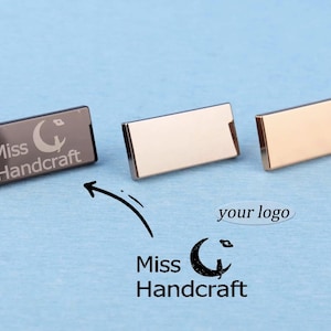 Custom Metal Purse Label: Rectangle Bag Tag with Feet, Laser Engraved Logo (37x17mm)