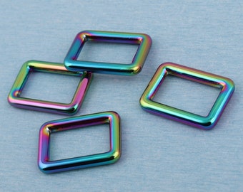 1" rainbow color metal rectangular metal buckle, 25mm inner alloy rectangular rings, purse strap buckle, flat rectangle ring bag hardware