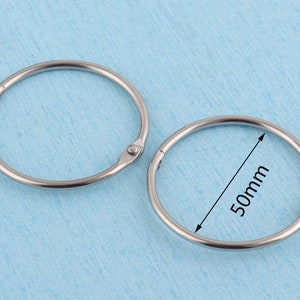 2 ' ' Zilveren bindende ringen, 50mm buitenste metalen boekbinder scharnier, snap O ring Binder ring boek ring voor circulaire sleutelring accessoires