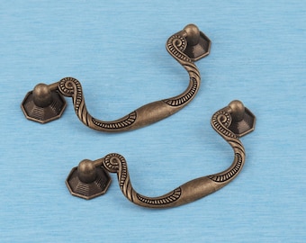 Vintage Bronze Drawer Pull - Ornate Swirl Scroll Cabinet Handle, Traditional Furniture Hardware