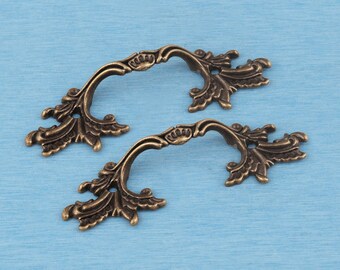 Vintage Floral Antique Brass Drawer Pull - Decorative Cabinet Handle Furniture Hardware