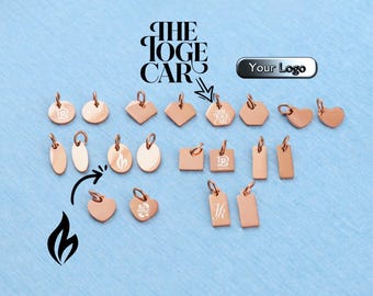 Personalized Laser Engraved Logo Tags: Rose Gold Mini Metal Jewelry Charms