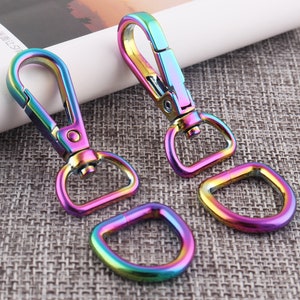 2 Sets Regenbogen Drehverschluss mit D-Ring: 16 mm Legierung Karabinerverschluss