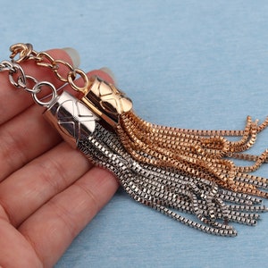 Metal Tassel Charm Pendant: Gold/Silver Keychain Purse Hardware (125mm)