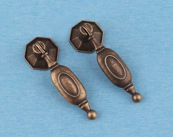 Antique Brass Drawer Pull Handle - Octagonal Base Retro Metal Knob, Wooden Chest Jewellery Case