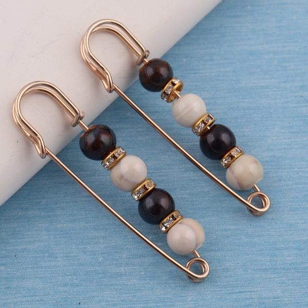 2-4-10pcs perles épingles de sécurité, broches de sécurité de broche de 15 * 72mm avec perles colorées, épingle de châle en or métallique et épingles d’écharpe pour les bijoux pour femmes