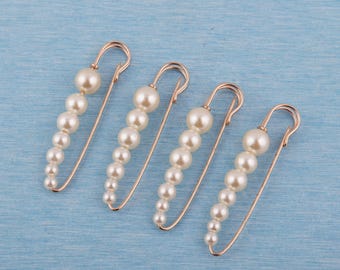 Broche avec épingles à nourrice en perles : épingles à châle et à foulard dorées - 75 mm