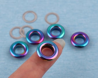 8mm inner metal rainbow eyelet with washer,eyelet grommets,leather craft repair grommet fit,leather craft bag shoes belt cap craft supplies