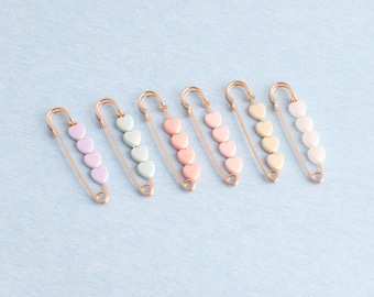 Beaded Safety Pins: Heart Shaped Beads Brooch Pins,Jewelry Making - 55mm