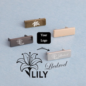 Custom Metal Purse Label: Rectangle Tag with Feet, Laser Engraved Logo (35x12mm)