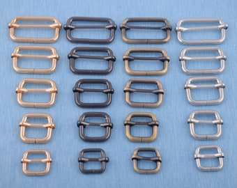 10 Antique Brass Tri-Glide Slider Buckles: Metal Bag Hardware (16-38 mm)
