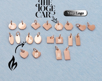 Personalized Laser Engraved Logo Tags: Rose Gold Mini Metal Jewelry Charms