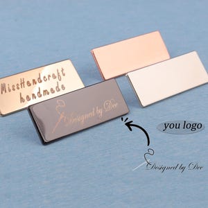 Benutzerdefinierte Laser gravierte Metall Logo Tag: Rechteck Brieftasche Fuß, handgefertigte Markenlabel