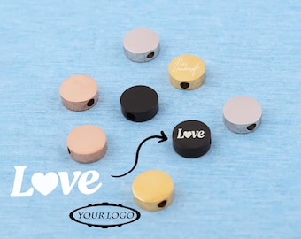 Personalized Laser Engraved Bead: Mini Metal Jewelry Charms, Custom Cylinder Beads