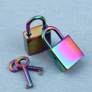 Metal rectangular padlock with key, 21*35mm rainbow lock with key set, DIY wallet decorated hanger lock, gifts for men and women