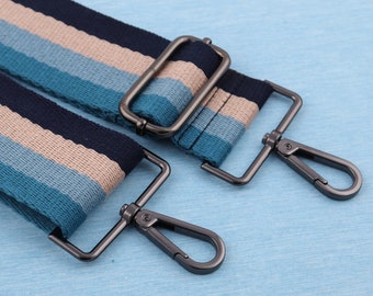 Blue Stripe Nylon Bag Strap: 2" Adjustable Crossbody Replacement