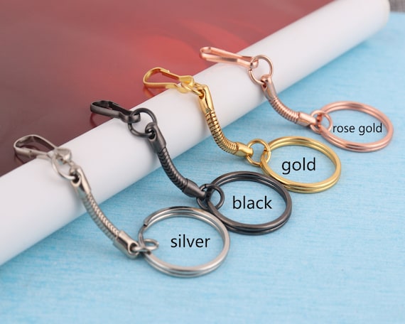 10pcs Lanyard Spring Hooks Keychain With 25mm Split Ring,diy Craft Gift Key  Rings,rose Gold/gun Metal/silver/gold Snake Chain Charm Clips 