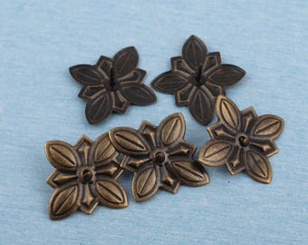 Puxadores de latão antigos com flores: puxadores de gaveta florais de 21 mm