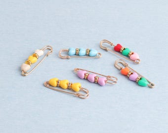 Beaded Safety Pins: Sweat Heart Shawl Scarf Brooch Pins,Jewelry Making - 55mm