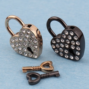 Crystal Heart Padlock with Key: Couple&#39;s Love Lock, Purse Charm