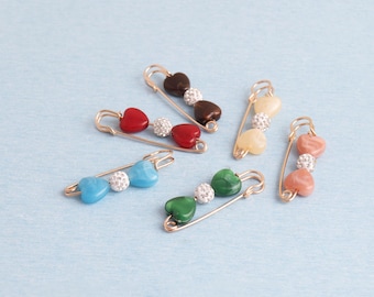 Beaded Safety Pins: Heart Shaped Beads Brooch Pins,Jewelry Making - 55mm