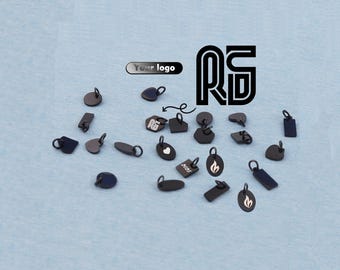 Personalized Laser Engraved Logo Tags: Black Mini Metal Jewelry Charms