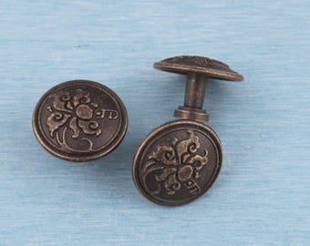 Puxador floral antigo em latão para armário - Puxador vintage para gaveta de cômoda (35 mm)