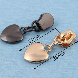 2-5-10 pcs head zipper slider puller,38mm metal heart zipper pull,nylon coil zip puller head for sewing bags clothing shoes image 2