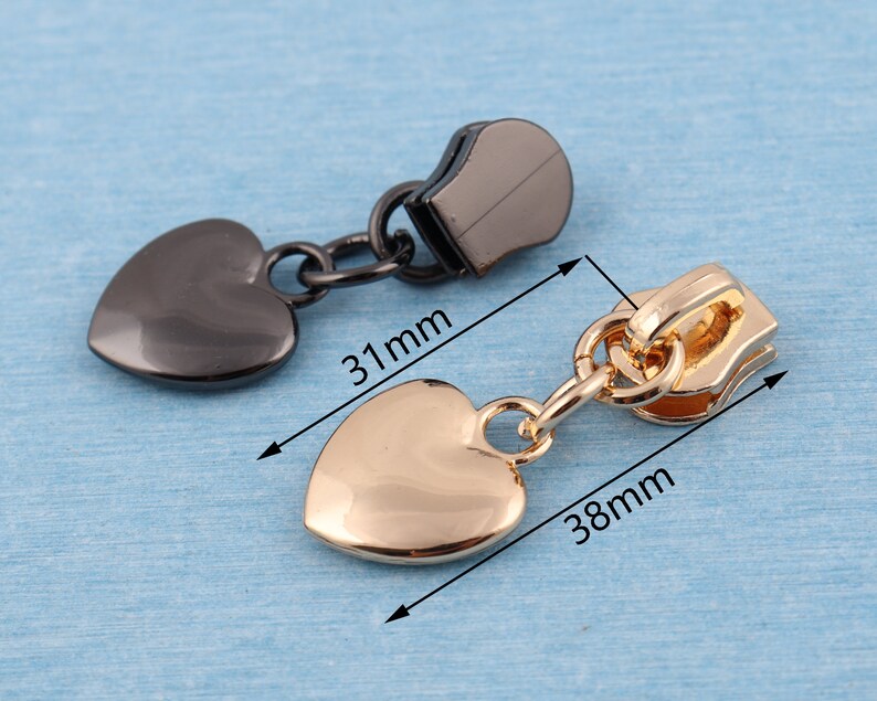 2-5-10 pcs head zipper slider puller,38mm metal heart zipper pull,nylon coil zip puller head for sewing bags clothing shoes image 2