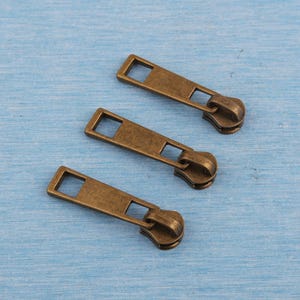 Antique Brass Zipper Puller: 42mm Metal Teeth, Leather Slider