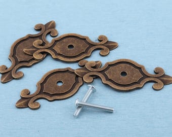 Victorian Brass Knob Plate - Antique Cabinet Hardware (73x30mm)