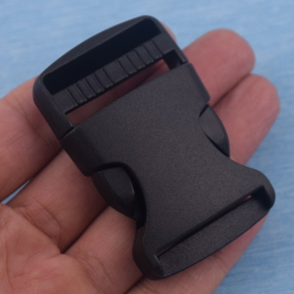 1.25" black plastic curved side release buckle,33mm adjuster quick release buckle,survival bracelet strap/luggage/belt/webbing/pet collar