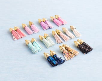 Faux Suede Leather Tassels with Gold Caps, 37mm Bag Charms (11 Colors)