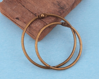 Può includere: Due anelli di rilegatura circolari in metallo con finitura in bronzo antico. Ogni anello presenta un meccanismo a cerniera con un piccolo rivetto, che consente di aprire e chiudere il cerchio in modo sicuro. Realizzati in filo metallico.