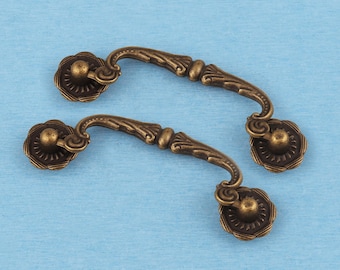 Vintage Ornate Scroll Drawer Pull Handle, Antique Brass Flower Base Furniture Hardware