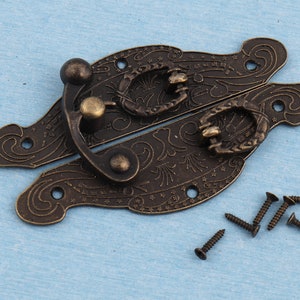90*49mm Antique Brass Wooden Box Lock Latch Jewelry Box Catches and Latch Gift Box Latches Ancient Chest Wooden Box Hasp Hardware Supplies