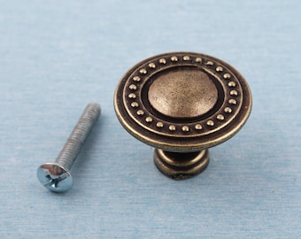 Antique Brass Floral Cabinet Knob - 30mm Alloy Drawer Pull