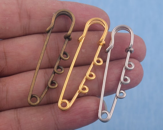 2 Inch Length Three Loop Safety Pin 51mm Antique Brass Plaid 