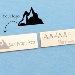 Custom Engraved Light Gold Logo Tag: Metal Rectangle Label, Purse Feet, Bag Hook (55x20mm)